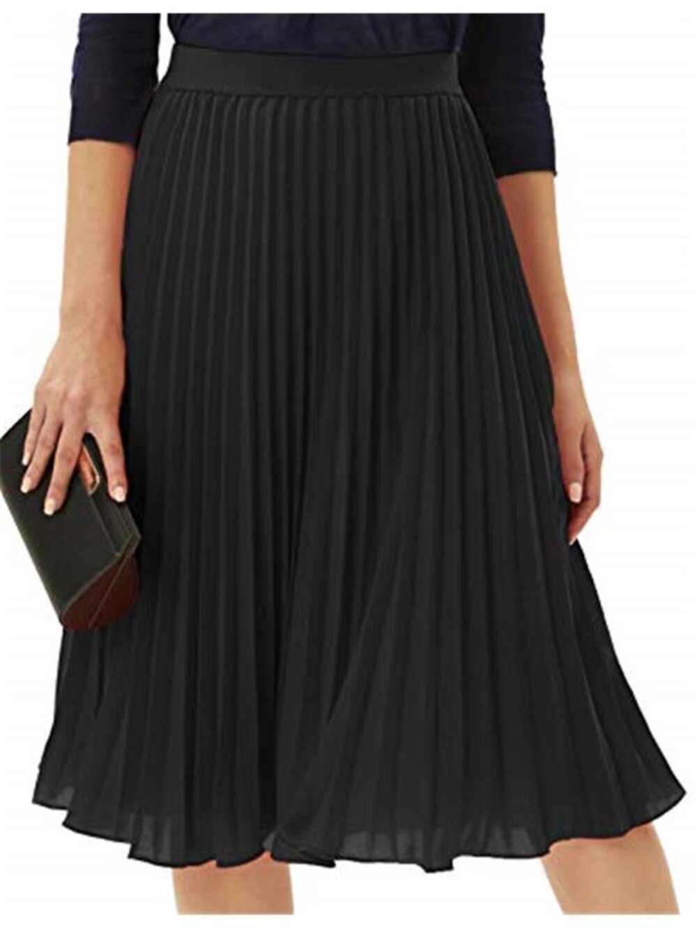 Pleated Midi Skirt Chiffon A Line Elastic Waist Flowy Skirt Women Casual Dressy